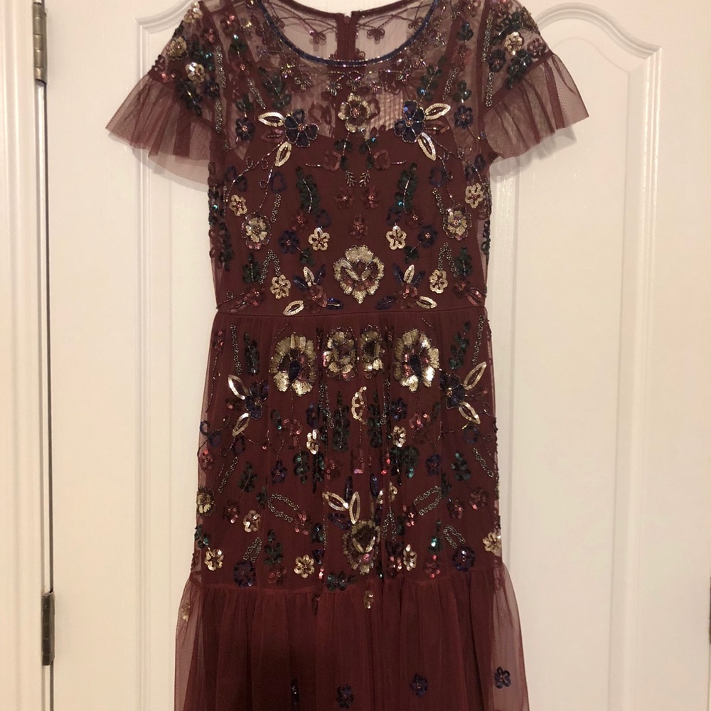 Gianni Bini Burgundy Sequin Floral Dress Cocktail